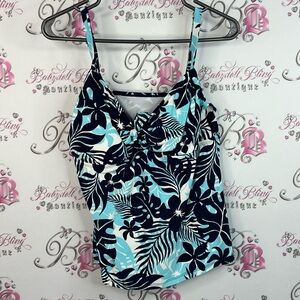 Beach House Tankini top beach pool swim Tropical Blue and Black One Piece